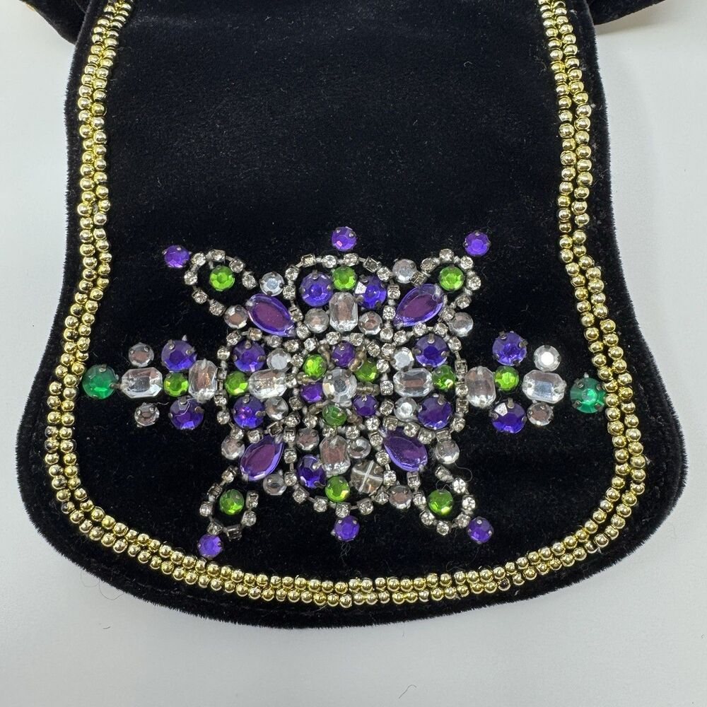 Paris Hilton Black Velvet Mini Handbag Purse Rhinestones Chains Y2K Glam Bling - Picture 2 of 14